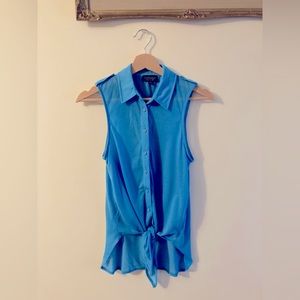 Topshop Women’s Blue Button Down Sleeveless Tie Up Top Size 4